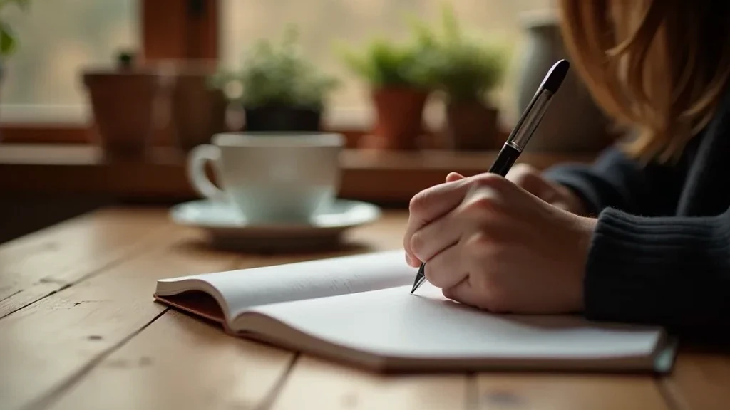 A person jotting in their notebook at a desk
